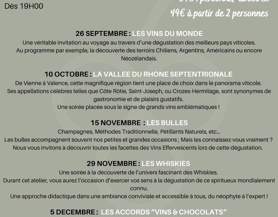 Programme des dégustations de septembre à décembre 2024 Woippy