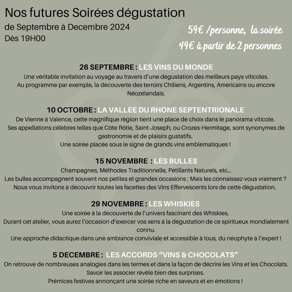 Programme des dégustations de septembre à décembre 2024 Woippy